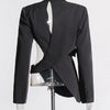 TWOTWINSTYLE Hollow Out Backless Slimming Blazers For Women Notched Collar Long Sleeve Spliced Button Irregular Blazer Female