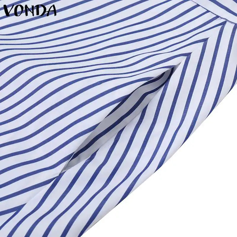 VONDA 2024 Women Elegant Striped Maxi Dress Bohemian Sundress Casual Loose Off Shoulder Long Sleeve Party Vestidos Robe Femme