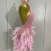 Women Luxury Rhinestones Pearls Feathers Halter Backless Short Dress Women Sexy Celebrate Birthday Dress Nightclub Stage Costume