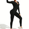 Fall new hot sale sexy bodysuit for women solid color ribbed long sleeve zipper bodycon sporty clothing rompers women's jumpsuit