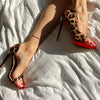 2025 New European Station 12cm Sexy Black Super High Heels Side Empty Fish Mouth Sandals Thin Heels Red Bottom Fashion Shoes