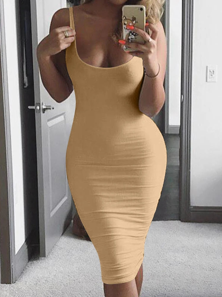 AliExpress Summer Sexy Tank Top Dress European and American Plus Size Women's Sleeveless Midi Dress