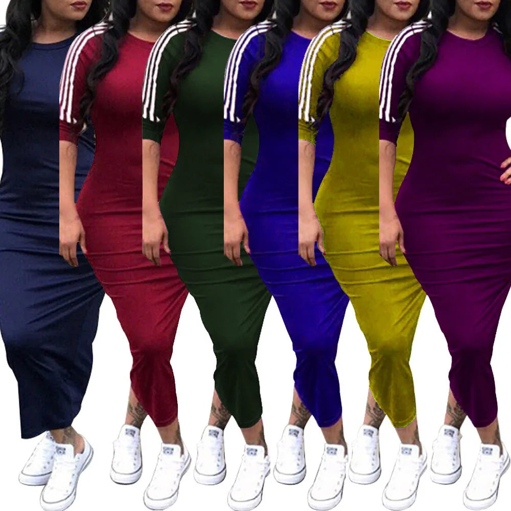 European and American women's fashion white stripe dress