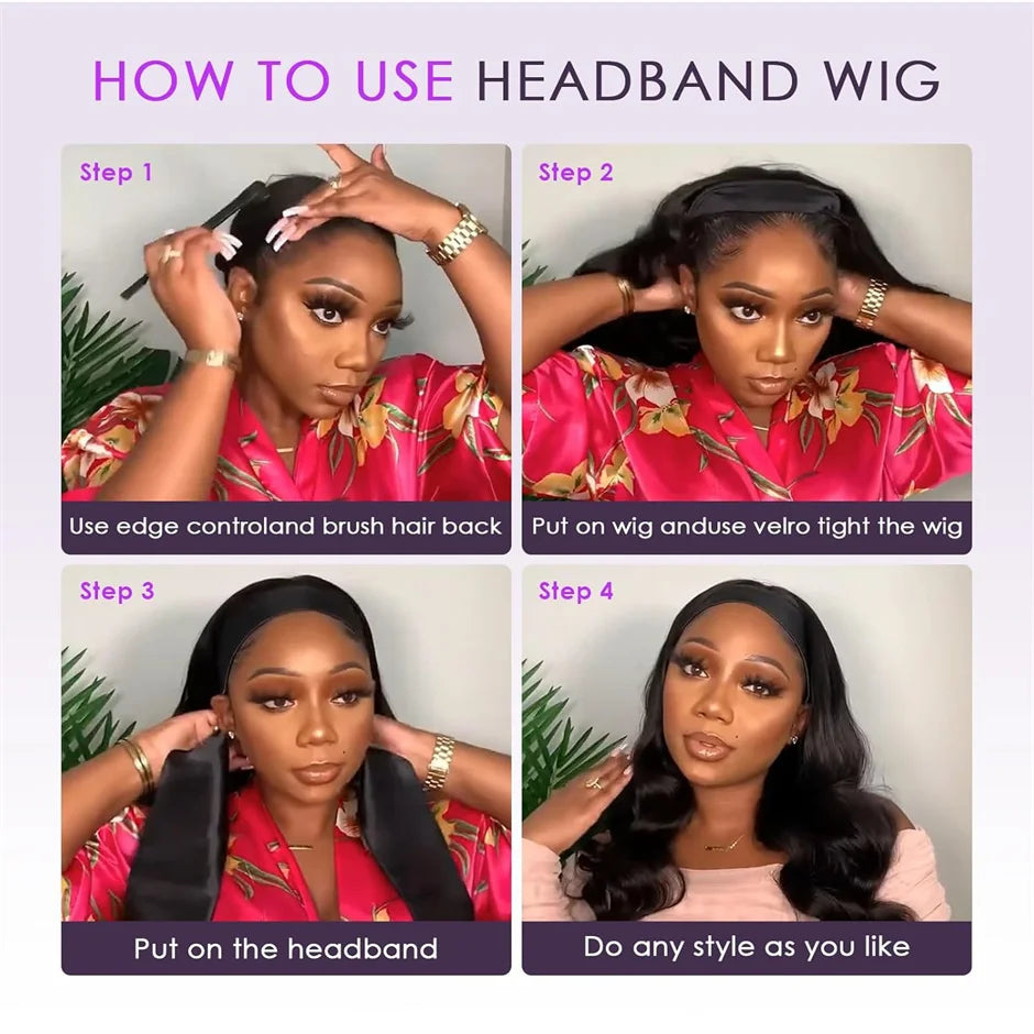 Headband Wig Human Hair Bone Straight Human Hair Wigs Full Machine Made Peruvian Human Hair Wigs For Black Women Easy to Go 180%