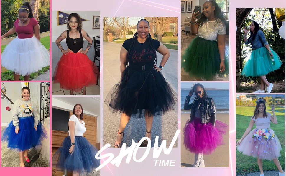 Multi-layer Tulle Tutu Skirts Fuchsia 6 Layers Fluffy Petticoat Underskirt Princess Ball Gown Women Halloween Party Skirt
