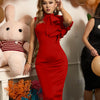 Summer Fashion Bodycon High Neck Sleeveless One Shoulder With Flower Ruffle Elegant Evening Dress
