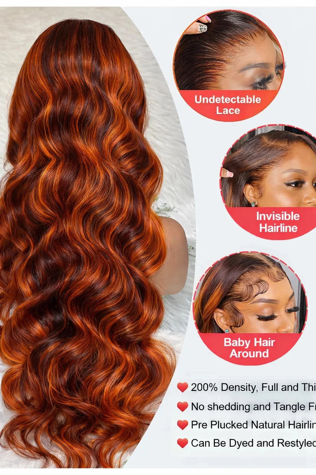 100% Human Hair 4/350 Highlight Ombre Body Wave 13x6 Lace Front Wig Ginger Orange Brown Colored Water Wave 13x4 Lace Frontal Wig