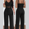 Women Fashion Print Halter V-Neck Short Tank Suit Tops Long Pants Matching Set Summer Casual Female Slim Pants Two Piece Sets