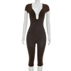 Solid Color Sexy Slim Fit and Slimming Chest U-Neck Jumpsuit, Versatile and Fashionable Jumpsuit Cropped Pants