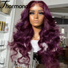 Dark Purple Body Wave Lace Front Wigs Synthetic Deep Burgundy 13x4 Lace Front Wigs Grape Purple Glueless Wigs 180% Density Women