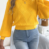 Women's Solid Color Round Neck Lantern Long Sleeve Knitted Sweaters for 2026 Autumn Winter Woman Clothes Yellow Red Khaki Tops