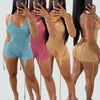 Joskaa Sequins Knit Beach 3 Piece Sets Women Sexy Backless Halter Irregular Top+Head Scarf+Shorts Matching Set Vacation Outfits