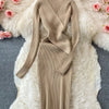 YuooMuoo Autumn Winter 2025 Women Dress Elegant Cross V-neck Slim Waist Knitted Bodycon Dress Korean Office Lady Vestidos