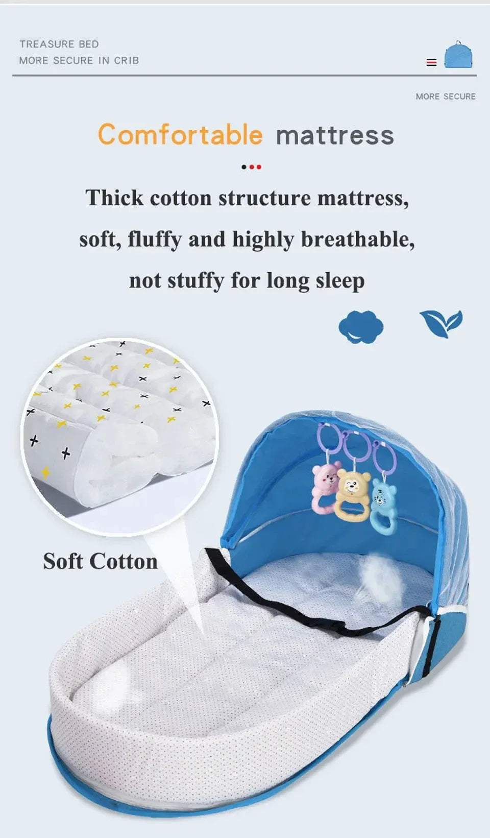 Babybett, faltbar, tragbar, mit Netz und Verdeck, Babynest, tragbares Babybett zum Campen, Säuglingswiege