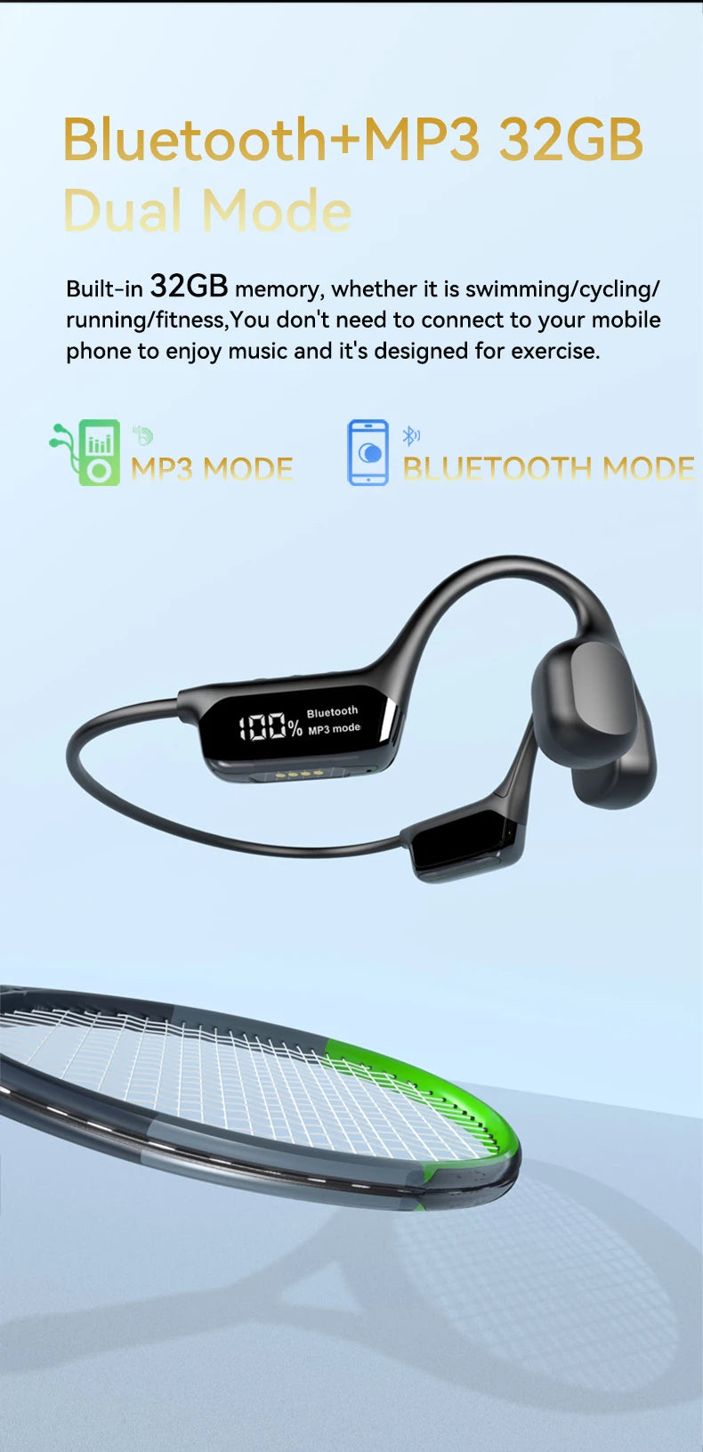 Knochenschallkopfhörer Bluetooth 5.4 Kabellose Ohrhörer IPX8 Wasserdicht für Schwimmsportler Unterstützt MP3-Player mit 32 GB RAM