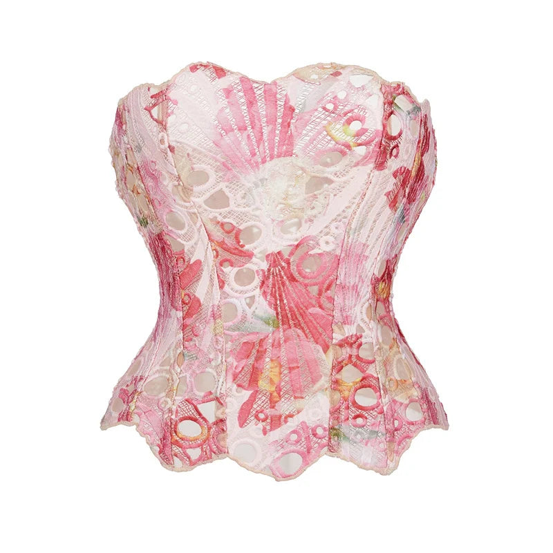 Hollow Out Corset Tops Irregular Hem Fishbone Underbust Top Slim Bandage Shapewear Bustier Korset Costumes Evening Party Corset