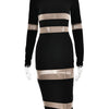 Articat Mesh Patchwork Perspective Long Sleeve Dress For Women's Tight Fit Midi Female Dress Fashion Street Party Club Vestidos