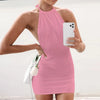 Women Sleeveless Backless Mini Skirt Dress 2023 Y2K Summer Bodycon Hang Neck Elegant Sexy Outfits Ladies Party Club Sundress
