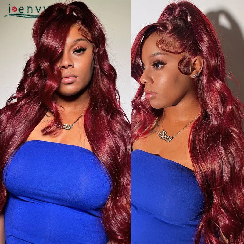 13X4 HD Transparente Lace Front Perücken Burgunderrote Echthaarperücken Vorgezupft 30 Zoll Body Wave Lace Front Perücken für Frauen Gelockt