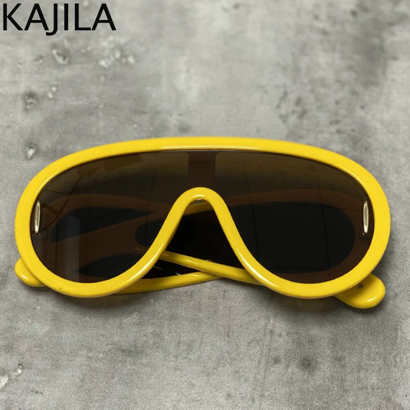 Oversized Wellen-Masken-Sonnenbrille Einteilige Damen-Sport-Y2K-Punk-Sonnenbrille für Damen 2024 Luxusmarke Steampunk-Brillen-Goggle