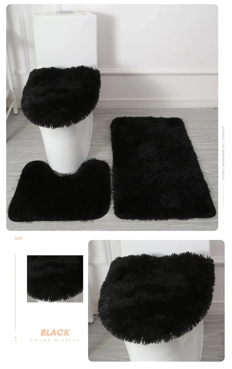 3er-Set einfarbige Heimteppiche Toilettendeckelbezug Teppich-Set rutschfeste Fußmatte für Badezimmerboden Badteppich Fußmatte