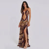 CUTENOVA Women Noble Furry Halter Sleeveless Hollow Dress Camisole Shrunk Split Wave Cut Dress Luxury Prom Occasion Evening Gown