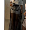 Summer Women's O Neck Print Long T-shirt + Mesh Skirt Fashion Casual Two-piece Set Elegant Women Clothes 2 Pieces Set For Woman