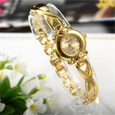 Golden Armbanduhr für Frauen Kleines Zifferblatt Luxus Damenuhr Stahl Elegant Quarz Damen-Uhr Mode Geschenk reloj mujer