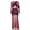 Articat Elegantes Mesh-Patchwork Langarm-Bodycon Party Club Abendkleid Sexy Doppellagiges Perspektivkleid Herbstkleidung