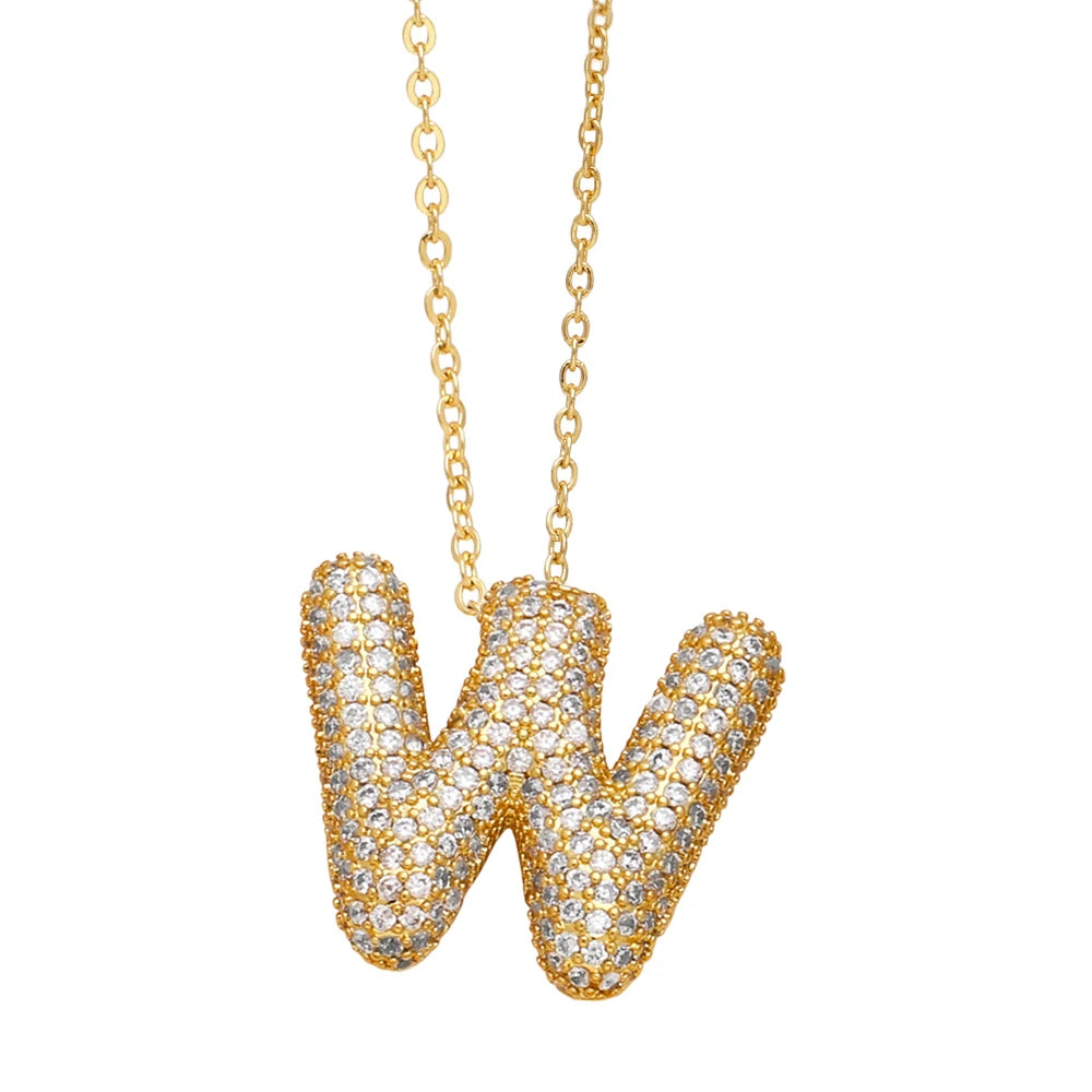 FLOLA Chunky Clear Crystal Initial Necklaces For Women Bubble Letter Necklace Custom Name Jewelry Birthday Gifts nkeb798