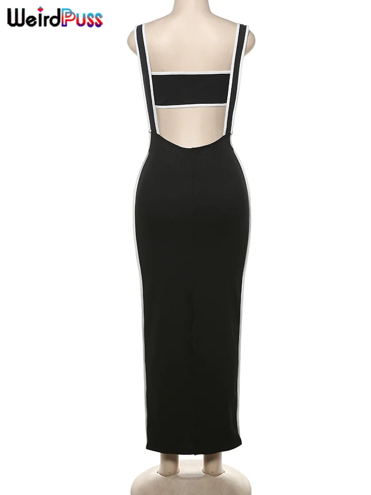 Weird Puss Summer Trend 2-teiliges Set Damen Weißer Saum Trägerloses Oberteil + Trägerkleid Elastische Streetwear-Outfits