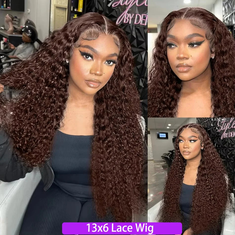13X6 Chocolate Brown Curly Lace Front Wigs Colored Human Hair Wigs Pre Plucked Deep Wave 13X4 Hd Lace Frontal Brazilian Wig