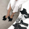 Oversize Bowtie Mule Shoes Women Fashion Pointed Toe Stripe Wave Slip-on Sandals Ladies Luxury Satin Silk Outdoor Flat Slippers