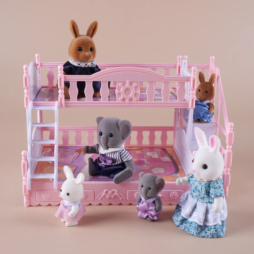 1:12 Puppenhaus Eiswagen Babybett Simulation Miniatur Szene Display Dessertauto Etagenbett Badezimmer Küche Spielzeug für Mädchen