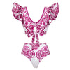 Flaxmaker Long Sleeves Majolica Series Pattern Print One Piece Swimsuit Biquini Beachwear Women Sexy Bikini Sets Swimsuit
