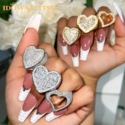 Vollständig mikro-gepflasterter CZ-Hohlherzring, hochwertige Iced Out Bling Zirkonia für Frauen, Freundin, Valentinstags-Fingerschmuck
