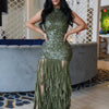 HLJ Sexy Sequin Patchwork Bodycon Dresses for Woman Mesh Shining Sleeveless Ruffle Dress Female Party Clubwear Vestidos 2025 New