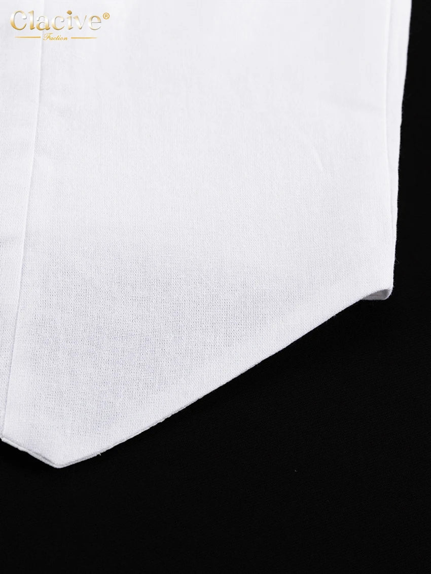 Clacive Summer White Linen Two Piece Set For Women 2023 Fashion Sleeveless Tank Top New In Matching High Waist Wide Pants Set