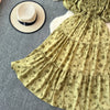 2024 Neues Sommer Blumenmuster Maxikleid Damen Vintage Eckiger Ausschnitt Geraffte Brust Schärpe Bandage Sommerkleid Partykleid