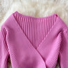 YuooMuoo Autumn Winter 2025 Women Dress Elegant Cross V-neck Slim Waist Knitted Bodycon Dress Korean Office Lady Vestidos