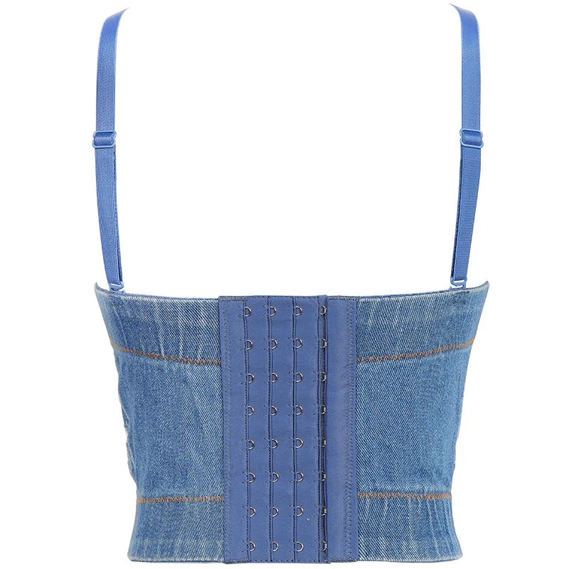 Irene Tinnie Sexy Cute Loch Cartoon Dekoration Push Up Bustier Damen Jeans Bralette Cropped Top Weste Große Größe