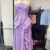 Chic pleated halter neck long vacation dress high quality purple strapless Lotus Edge Maxi Dress 2026 New Lady Vacation Gowns