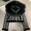 21-25Shearling Jacket women's shearling Cloth With Big Fur Collar and Hooded