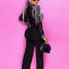 Women Jumpsuit Solid High Collar Hot Drill Mesh Shoulder Cotton Long Sleeves Long Straight Jumpsuit Sexy Party Outfits