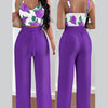 Women Fashion Print Halter V-Neck Short Tank Suit Tops Long Pants Matching Set Summer Casual Female Slim Pants Two Piece Sets