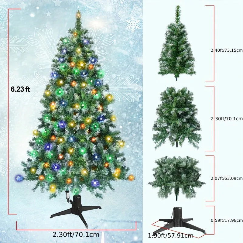 Christmas Tree with 300 Lights Artificial Xmas Tree with 360 Rotation Design LED Warm Multicolor Lights Xmas Tree Holiday Decor