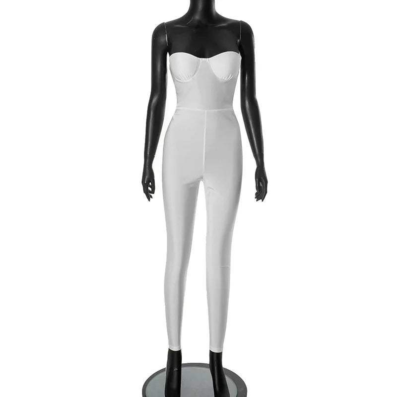 Black White Red Streetwear Tunics High Waist Overalls New Women Backless One Piece Jumpsuits Sexy Sleeveless Strapless Playsuits
