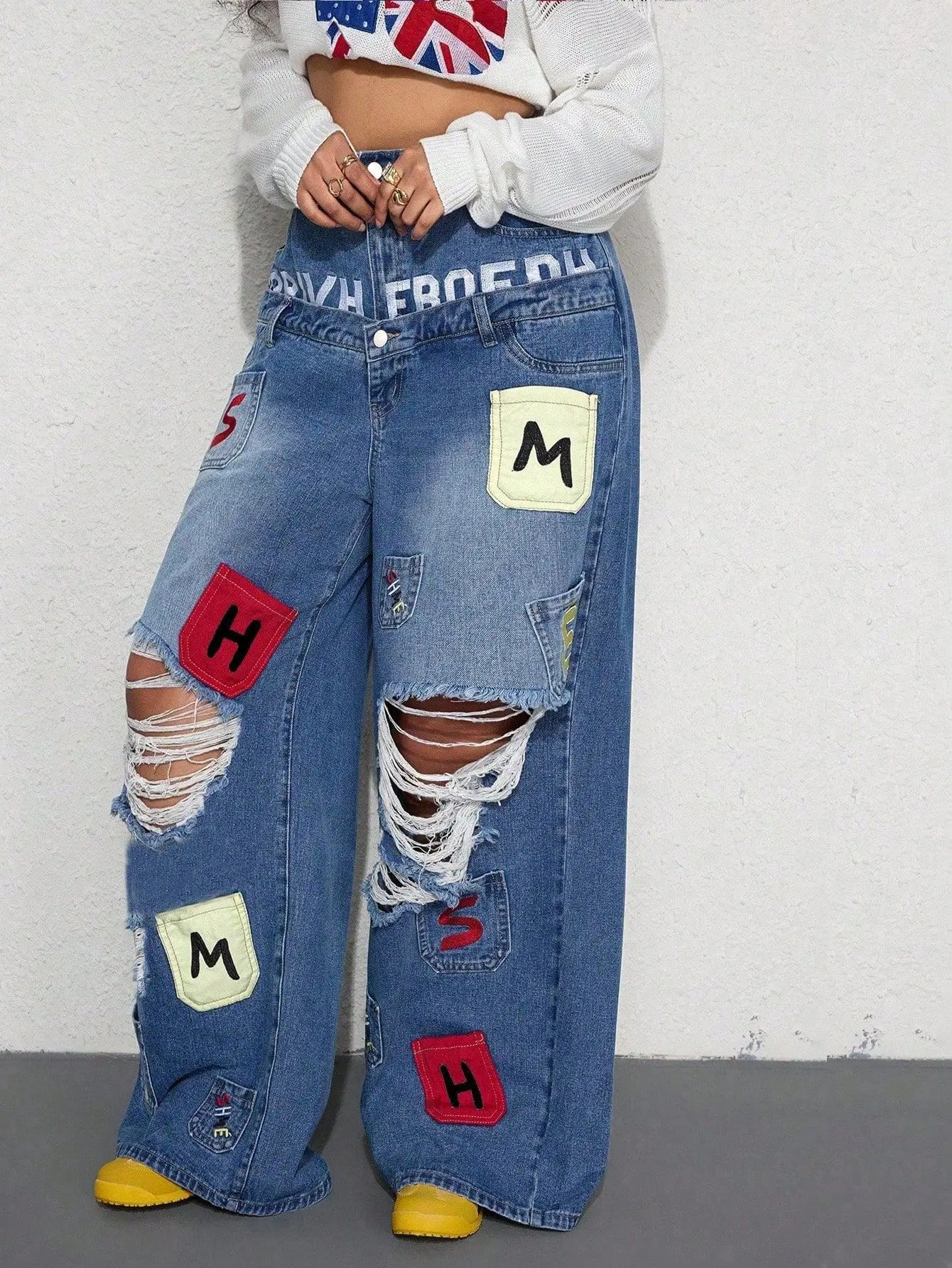 Hip Hop Wide Leg Jeans Pants Sexy Women High Waist Elegant High Street Ripped Denim Straight Trousers