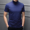 2022 Trend Summer Men Half high Collar Mercerized Cotton Short Sleeve Slim Body T-Shirt Men Solid Color Modale High Collar