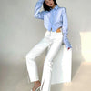 Zadily 2025 Summer Korean Style Long Sleeve White Shirt Women Sexy Button Ladies Crop Tops Blouse Street New In Female Clothing